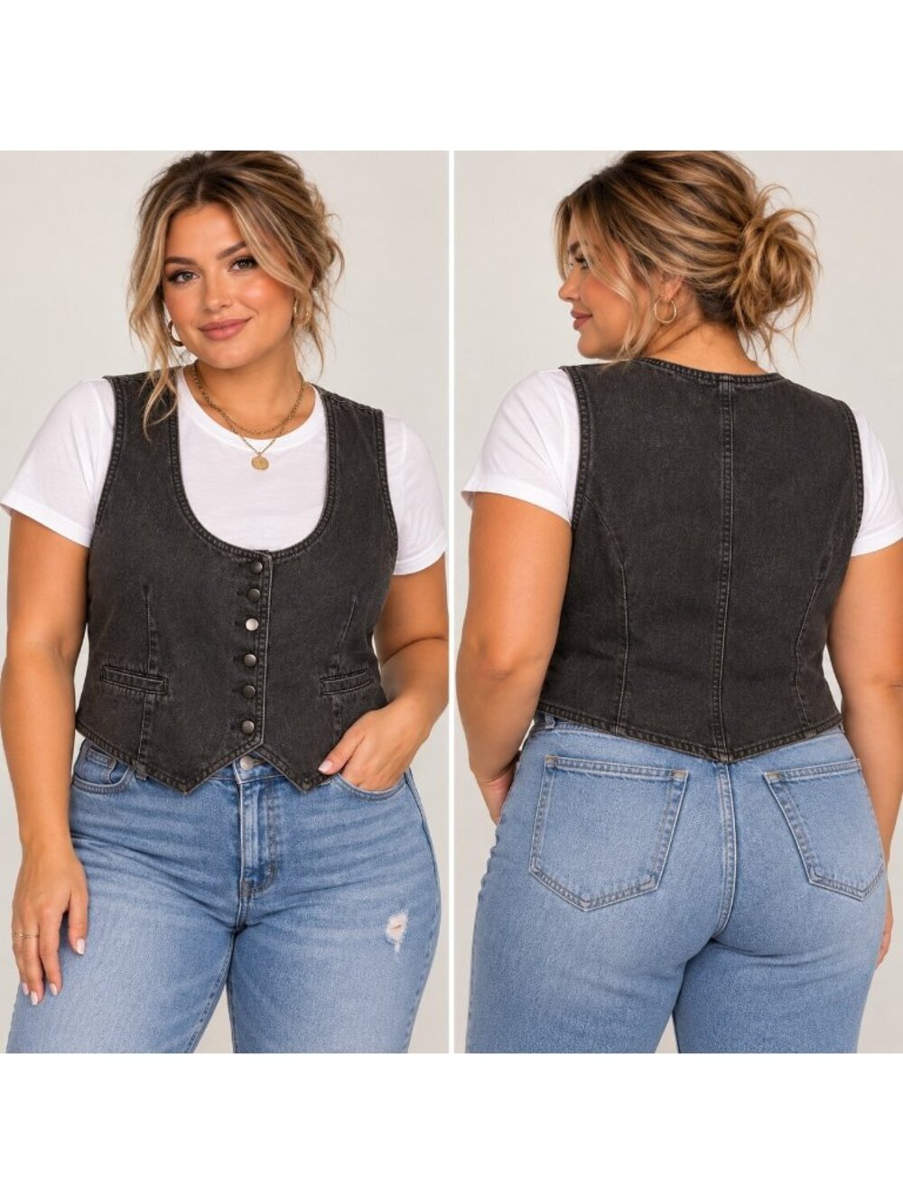 Cider Curve Denim Vest Black Washed Women’s 1XL